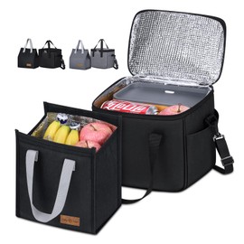 Loncheras para Mujer y Hombre 2 PCS Lonchera Aislada Reutilizable para Adulto Bolsa de Almuerzo de Gran Capacidad con Correa para el Hombro, para el Trabajo de Picnic Oficina Escuela (Negro)