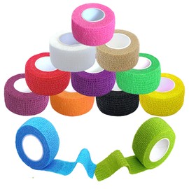 Erewa 12 Pack Self Adhesive Wrap Bandage - Vet Wrap for Pets, Stretch Self-Adherent Cohesive Tape Breathable Athletic Tape Rolls (1 Inches x 5 Yards Each, 12 Colors)