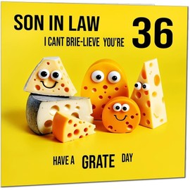 36th Son in Law Birthday Card - Cheese Pun Funny Son-in-laws Birthday Card for 36 Year old thirty six, thirty sixth