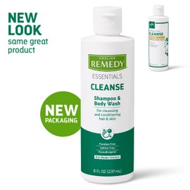 Medline Remedy Essentials Shampoo and Body Wash (8 fl oz), 48 Count, Kiwi Mango Scent, Full Body Cleanser with Aloe, For Adults & Elderly, Easy Rinse Gel for Bath, Shower or Bedside Bathing