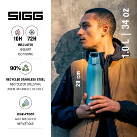 SIGG - Insulated Water Bottle - Shield Therm One Morning Blue - Suitable For Carbonated Beverages - Leakproof - Dishwasher Safe - BPA Free - 90% Recycled Stainless Steel - Pink - 34 Oz
