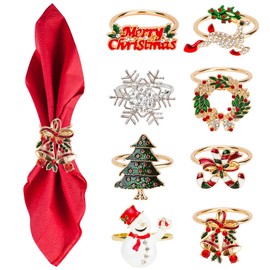 FHUIEWRU 8Pcs Christmas Napkin Rings Set, Xmas Napkin Rings Holder Christmas Napkin Buckle for Holiday Thanksgiving Party Dinner Table Decoration