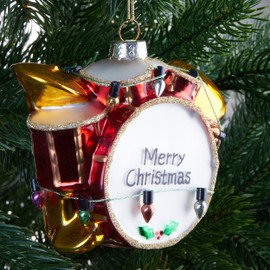 BRUBAKER Drums Merry Christmas Glass Bauble - Hand-Painted and Mouth-Blown - Funny Christmas Tree Decoration - Drums Red - Figures Christmas Decoration Pendant - Decorative Tree Bauble