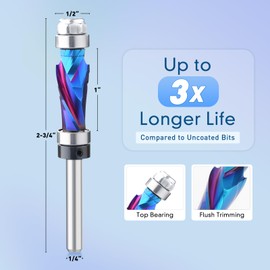 Spiral Flush Trim Router Bit Set ,Top & Bottom Bearing,1/2 inch Cutting Dia with 1/4 inch Shank with Nano Coated,Pattern Template Woodworking Tool