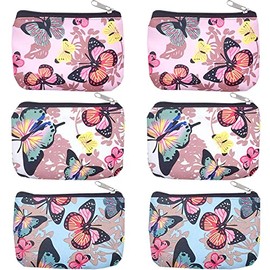 HappyDaily 6 Pack PU Leather Zipper Bags Small Makeup Bags Lipstick Cosmatic Organizer Small Storage Pouch Carrying Purse (Butterfly(Pink/Blue/White/Beige/Black), Small (3.1" x 5.1"))