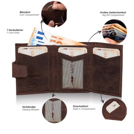 Marc Peter® Washingon Leather Slim Wallet - Airtag Wallet with Coin Compartment | RFID Protection Small Mini Wallet Credit Card Holder, brown, Classic