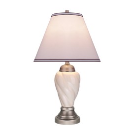 Aspen Creative 40093-1 26" High Traditional Ceramic Table, Ivory with Pewter Finish Base and Hardback Empire Shaped Lamp Shade in Off White, 15" Wide