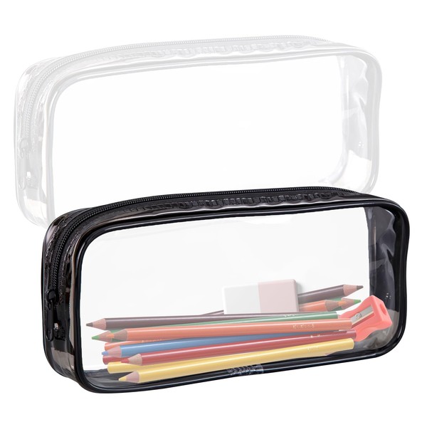 QKEINV 2PCS Clear Pencil Case White and Black, Clear Exam