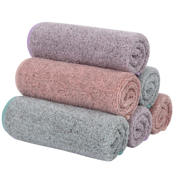 SINLAND Microfibre Face Towels Ultra Soft Bamboo Charcoal Face Wash Cloth Face Cloth for Bathroom Quick Drying Absorbent 30 cm x 30 cm Pack of 6 Multicoloured