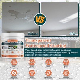Tkaimy Transparent Waterproof Coating 175oz, Water-Based Invisible Waterproof Agent Leak Repair Sealant, Indoor & Outdoor Roofs, Shower Walls, Bathroom, Kitchen, Liquid Water Proof Clear Sealant