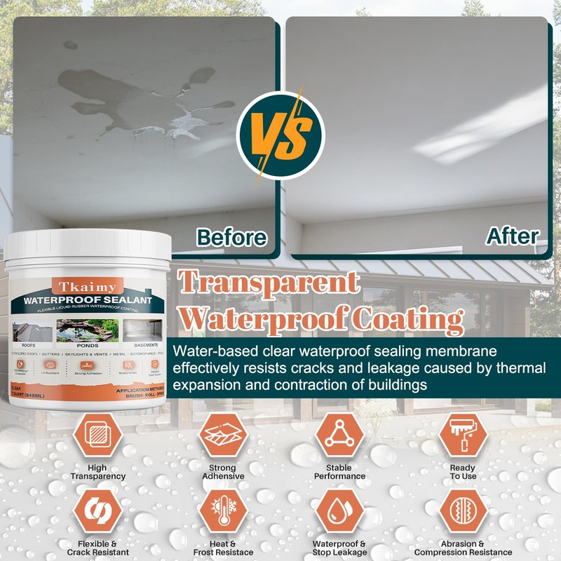 Tkaimy Transparent Waterproof Coating 175oz, Water-Based Invisible Waterproof Agent Leak