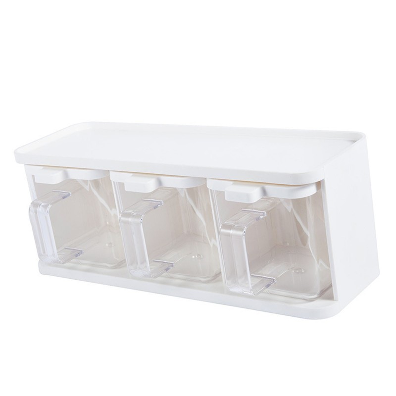 Seasoning Box 3 Grids Plastic Clear Condiment Box with Handle