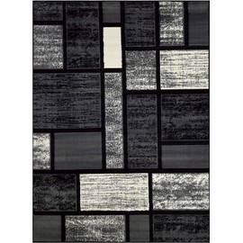 Modern Area Rug Geometric Boxes Bricks Blocks Pattern Multicolor Carpet Grey (5’ 3” X 7’ 5”)