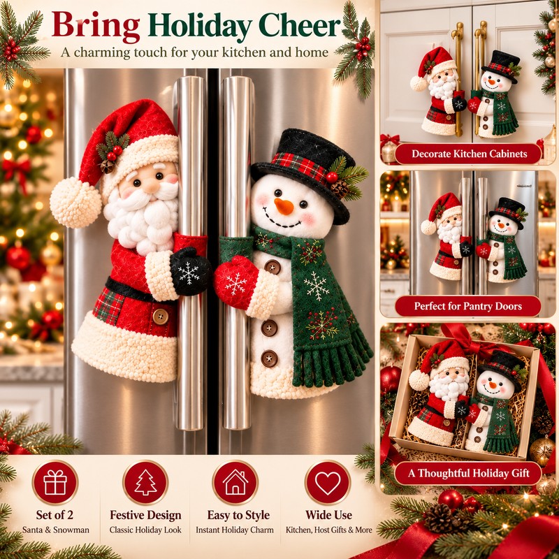 Christmas Refrigerator Handle Covers for Holiday Decorating – Plush Santa
