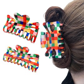 Große Haarklammer, 2 Stück, Große Haarklemmen für dickes Haar, für dickes Haar Rutschfestes Haar Jaw Clips Haarstyling-Zubehör, für Frauen Mädchen, Large Claw Clips, mehrfarbig