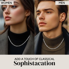 KISPER Solid 925 Sterling Silver 18K Gold Plated Italian 3mm Solid Diamond-Cut Flat Figaro Link Chain Necklace - for Men & Women with Lobster Clasp - Made in Italy (Sterling Silver, 22 inches (men's standard length))