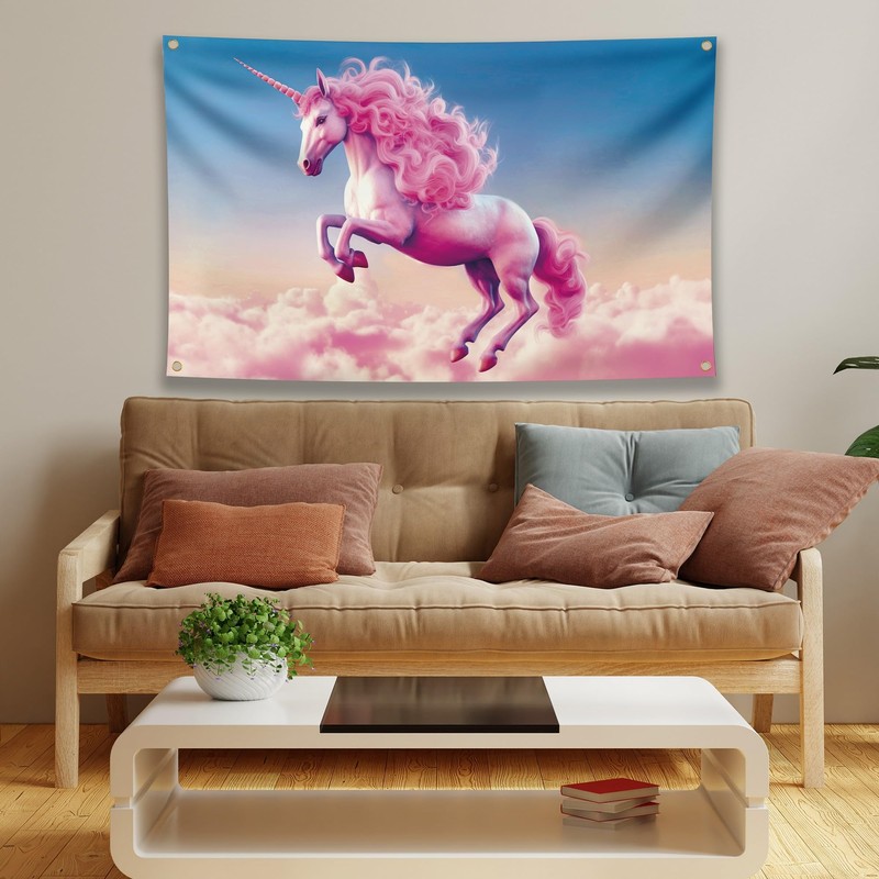 Unicorn Flag Banner - Pink Funny Flag - 110Den polyester