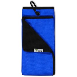 ToVii 2 in 1 Golf Towel, Wet and Dry Tri-fold Microfiber Towel for Cleaning Club and Ball with Clip and Waterproof Inner Barrier