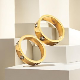 Jewelry Rings,Gold Plated Rings for Women Set Cubic Zirconia Stacking rings Womens Mens Wedding Rings Vintage Ring Size 7 8 9 10 (4mmRing7#+5mmRing8#(Gold))