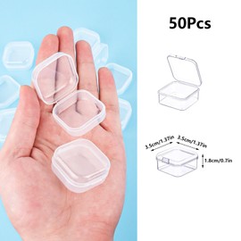 Prmape Pack of 50 Storage Boxes with Lids Small, 3.5 x 3.5 x 1.8 cm Rectangular Empty Mini Storage Box, Small Clear Plastic Beads Storage Container Box for Craft Accessories