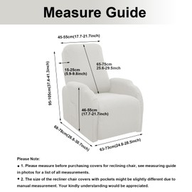 CRFATOP Small Recliner Chair Covers 4 Pieces Jacquard Reclining Slipcovers with Pocket Stretch Recliner Couch Slipcovers for Home Theater 1 Seat Recliner Sofa Cover for Kids Dogs Pets,White