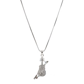 Spinningdaisy Silver Plated Crystal Miniature Viola with Bow Necklace