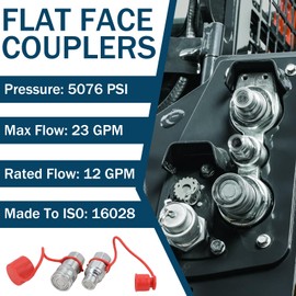 1/2" Skid Steer Flat Face Hydraulic Quick Connect Couplers With Dust Covers - Compatible With Parker FE Series | Faster FFH Series | Snap Tite 74 Series