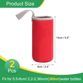 uxcell 2pcs Neoprene Water Bottle Sleeve, 12 oz Insulated Water Glass Bottle Carrier Bag Collapsible Drink Bottle Sleeve Cover Holder with Handle, Red