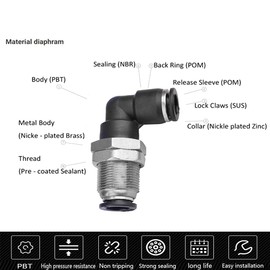 Jienk 2Packs Bulkhead Elbow 3/8" x 3/8" Tube OD Push to Connect Tube Fitting, PLM-3/8 Bulkhead 90 Degree Elbow Pneumatic Quick Connect Air Fitting