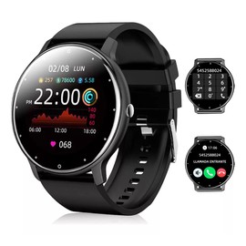 KELUONA Smartwatch ZL02 Deportivo, Reloj Inteligente con Función de Llamadas, Impermeable IP67, Caja Negra, Correa de Silicona Negra, Bisel Negro, Ideal para Deporte y Vida Activa