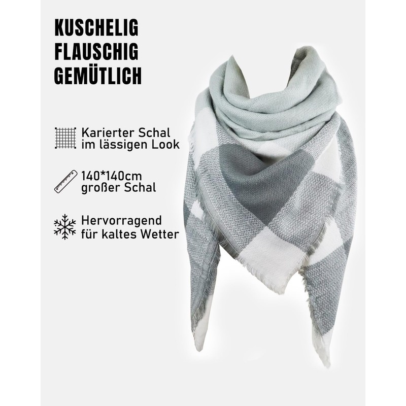 Alster Herz * XXL Triangular Scarf Women's Winter Checked Triangle
