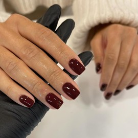 48PCS Reddish Brown Press on Nails Short Square,Xcreando Acrylic Nails Fake Nails Set, Stick on Nails Glue on Nails,Short Nails False Gel Nails,Stick on Nails for Women and Girls 48PCS