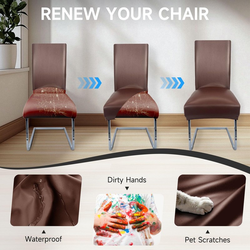 WENZMOC PU Leather Dining Chair Covers Removable 100% Waterproof Chair