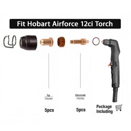Upgraded Plasma Cutting Electrode 770791&Nozzle Tip 770795 for Hobart Airforce 12ci Torch Plasma Cutter Consumables（PK-10）