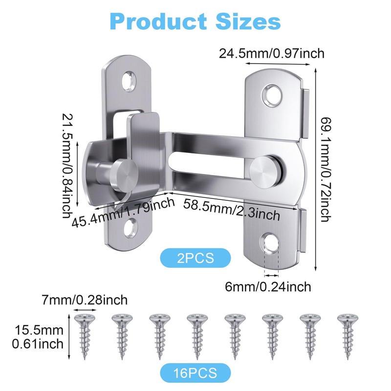 Isslly Barn Door Lock, 2 Pcs Sliding Door Locks, 90