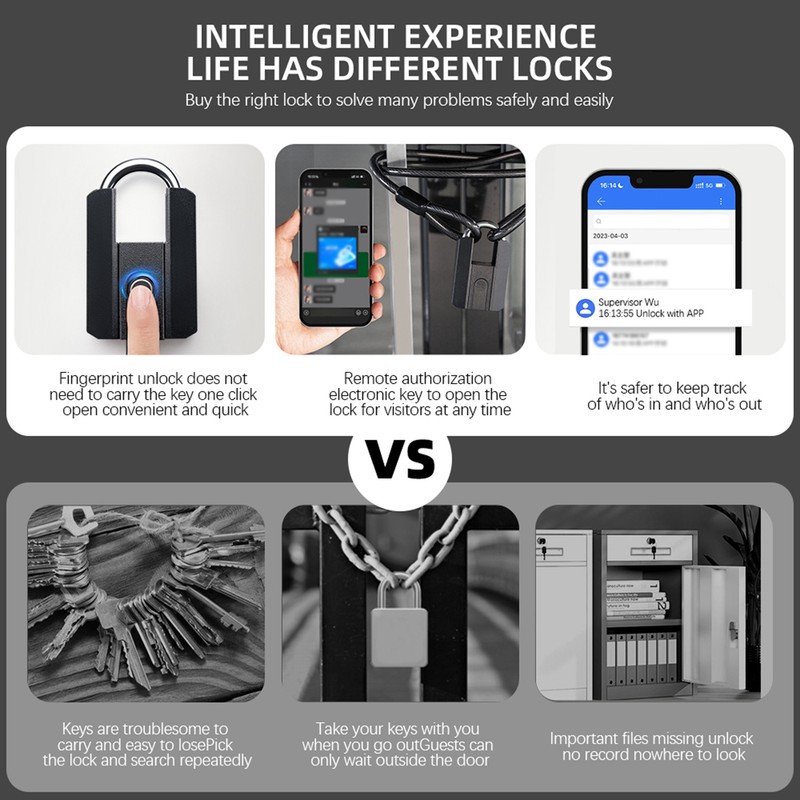 Fingerprint Padlock IP67 Water Resistant APP Control Smart Pad Lock