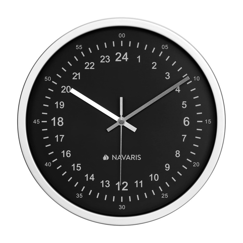 Navaris 24 Hour Wall Clock - 11.8" Analog Military Time