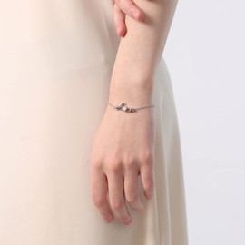 Leva Jewkis 925 Sterling Silver October Birthstone Bracelets Rose Love Heart Bracelet Created Opal White Gemstone Dainty Charm Link for Women Girls, 20cm Adjustable Chain