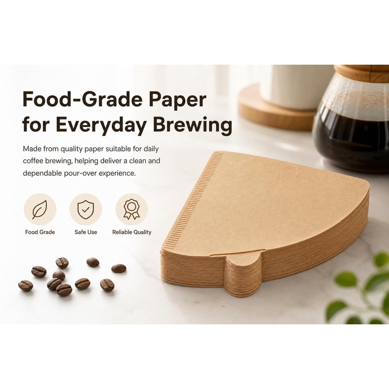 100 Pack V-Shaped Coffee Filters Natural Brown Unbleached Wood Pulp