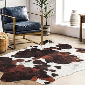 Faux Cowhide Rug Cow Print Rug 5.2x6.2 FT Non-Slip Cow Hide Area Carpet Western Decor Animal Print Rugs for Living Room Bedroom Dining Room (Triple Cow Rug, 5.2x6.2ft)