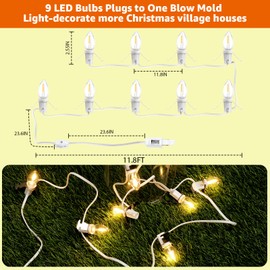 kzfuli Christmas Village Blow Molded Light Cord, Christmas Village Lights, C7 LED Christmas Village Lights String 9 Bulb, 11.8 Feet Suitable for Christmas House Lights, Holiday Lighting - Warm Light