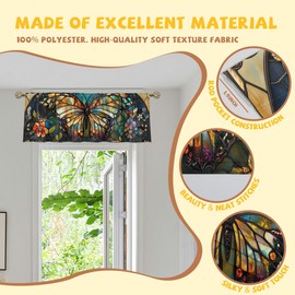Butterfly Curtain Valance for Windows 2 Pack Stained Glass Flower Vintage Colorful Rod Pocket Window Treatments Short Curtains for Kitchen Windows Bathroom Bedroom 54x18 Inch