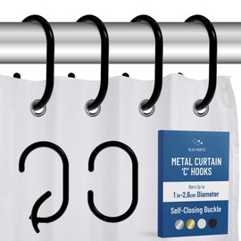 Blau Marité 12 Metal Shower Curtain Hooks, Rust-Proof Decorative C-Shaped Curtain Hooks for Bathroom, Black Shower Curtain Rings, Fits Rods Up to 1 Inch (C, Black)