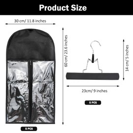 5pcs Travel Wig Storage Bags with Hangers, 60cm/23.6" Dust-Proof Hair Extensions Organizer, Long Wig Hanging Bag for Travel & Home, Black