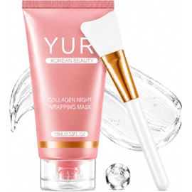 Yuri Collagen Mask, Collagen Night Wrapping Mask, Overnight Peel Off Facial Mask with Collagen, Hydrating Sleeping Mask for Soft & Smooth Looking Skin, Korean Skincare, 75ml (1 Pack)