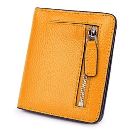 AINIMOER Small Leather Wallet for Women, Ladies Credit Card Holder RFID Blocking Women's Mini Bifold Pocket Purse, Yellow