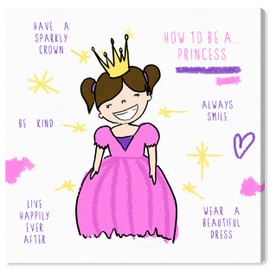 The Oliver Gal Artist Co. Fantasy Wall Art Canvas Prints 'How to Be a Princess' Home Décor, 12" x 12", Pink, White