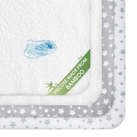 Crib Sheets & Waterproof Crib Mattress Protector for Boys 4 Pack Set, Viscose Made from Bamboo, Waterproof Crib Sheets Mattress Pad Cover, Grey & White
