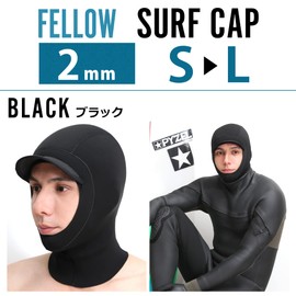 FELLOW Surf Cap, 0.08 inch (2 mm), Cold Protection, Wet Cap, Men's, Women's, Thermal, Fleece Lined, Quick Drying, Winter, Surfing Wetsuit, Japanese Standard, Black, M Size
