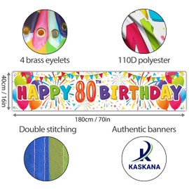 Happy Birthday 80th Banner - Birthday Decorations - Awesome Since 1945 Birthday Backdrop - Bday Banner Background 180 x 40cm / 6 x 1.3ft with 4 brass holes (White)